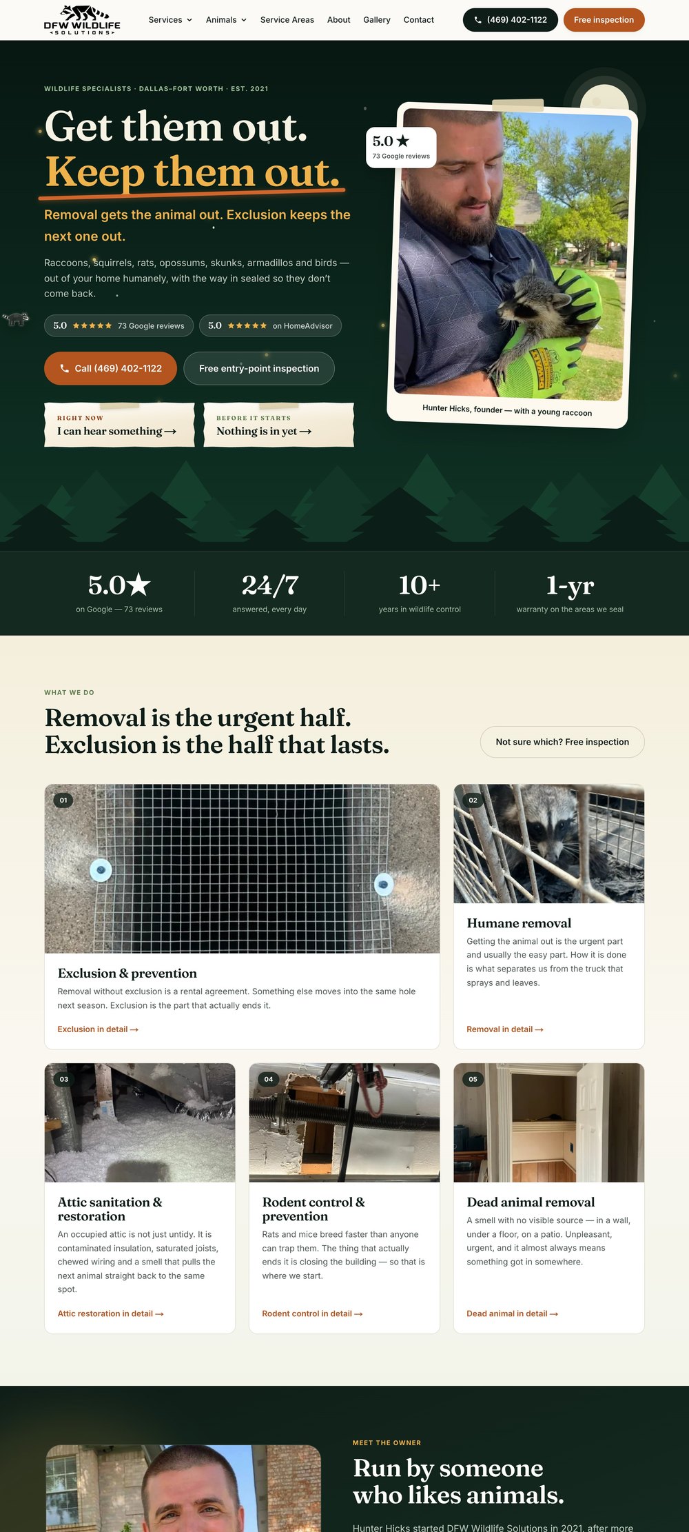The DFW Wildlife Solutions website
