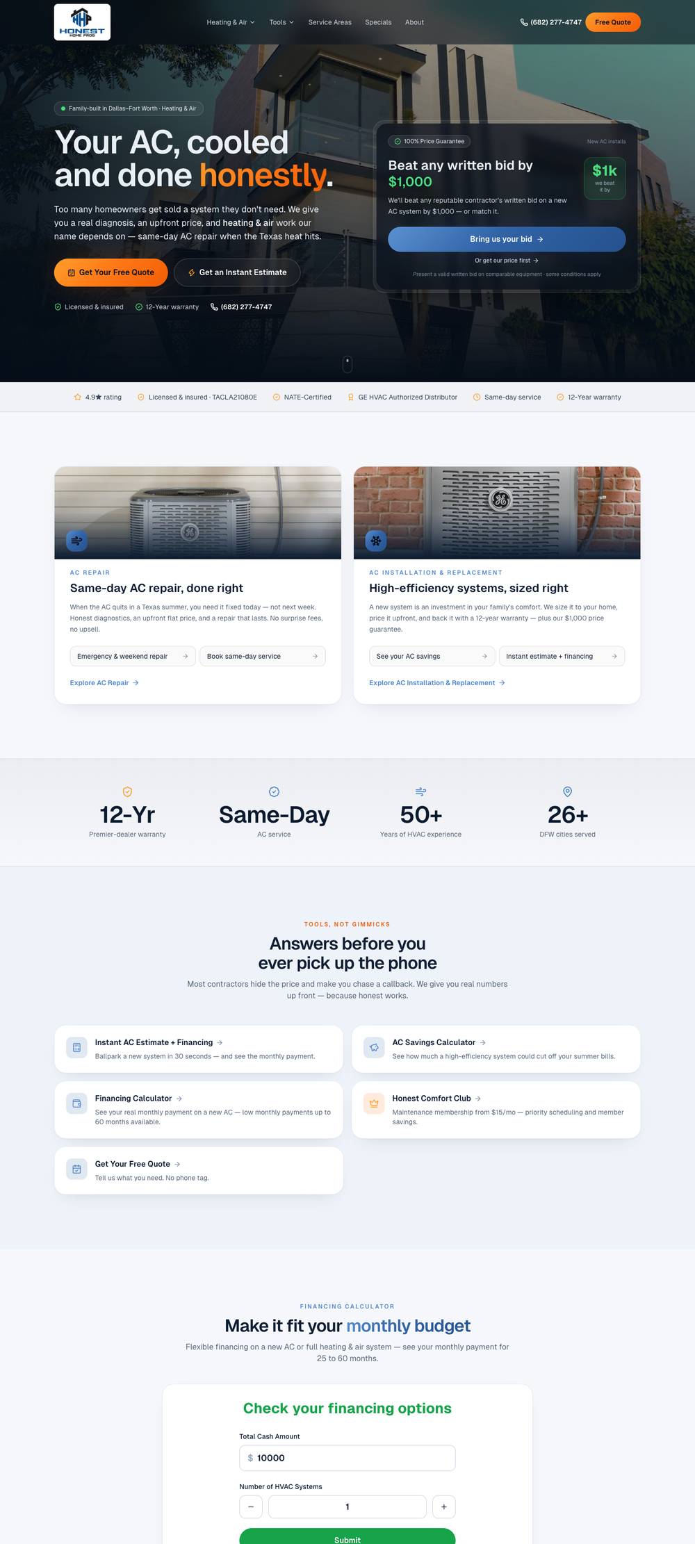 The Honest Home Pros website